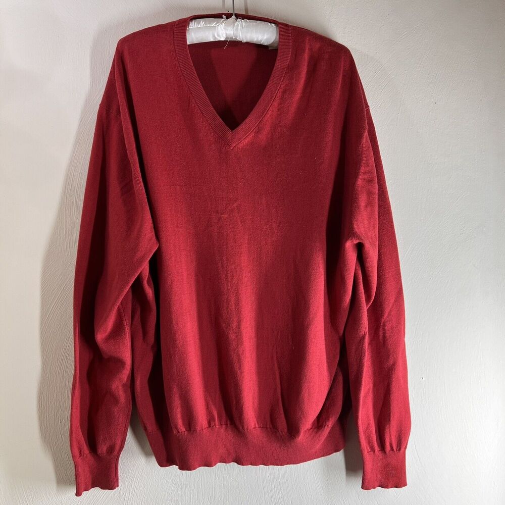 Orvis Cashmere Silk Blend Sweater Mens Large Red V Neck Lightweight Pullover